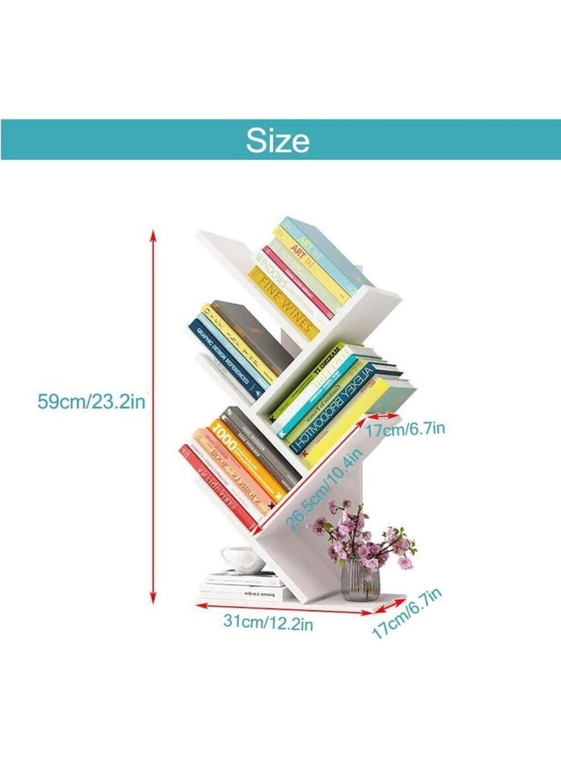 بيوينتي رف كتب مكتبي، رف كتب صغير لسطح المكتب، خزانة كتب قائمة على الأرض باللون الأبيض، منظّم كتب خشبي للمكتب، خزانات كتب صغيرة للمكتب/المنزل/المدرسة لعرض الأقراص المضغوطة والمجلات - أبيض - Image 2